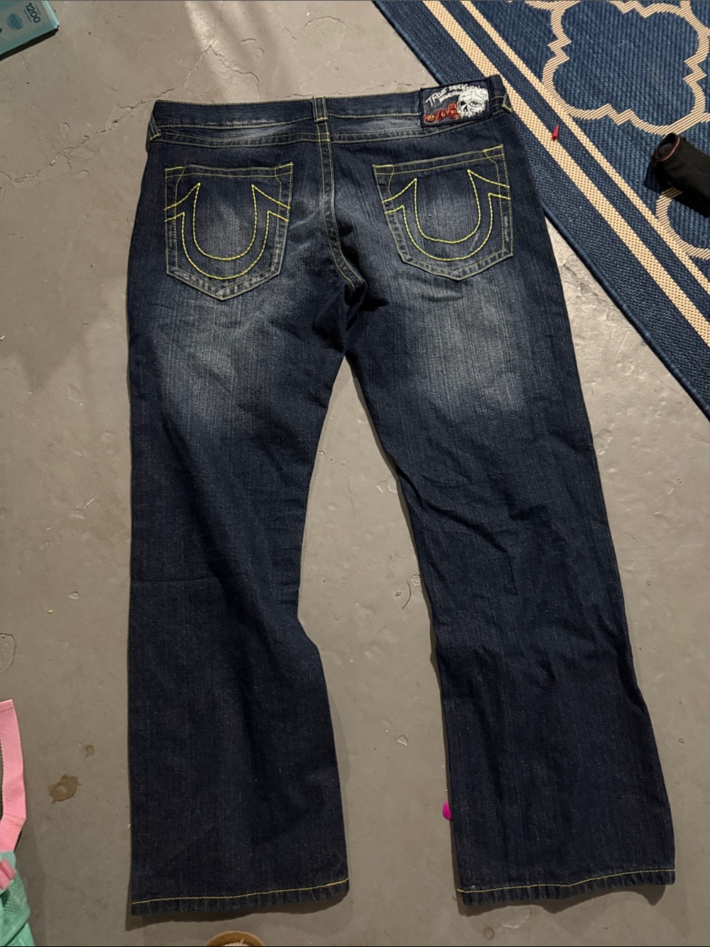 True Religion Dark Blue Jeans with Yellow Stitching